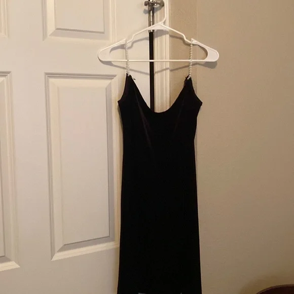 black mini dress with ruffle bottom Vintage 1950s Black Velvet Pearl Dress by Alco Junior – Cats Like Us main image 1
